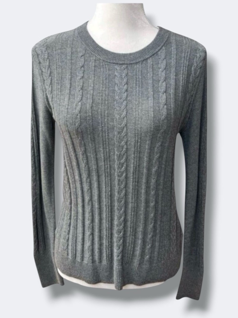 A New Day Sweater Women XS Gray Cable Knit Pullover Lightweight Soft Lightweight